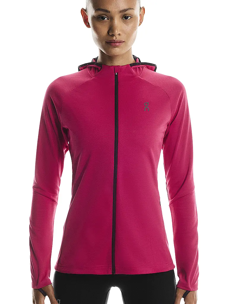 ON | Chaqueta de running con capucha Climate para mujer | Rojo oscuro