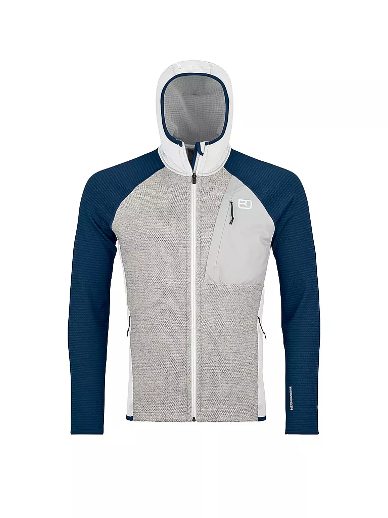 ORTOVOX | Chaqueta polar con capucha de punto clásico para hombre | Gris claro