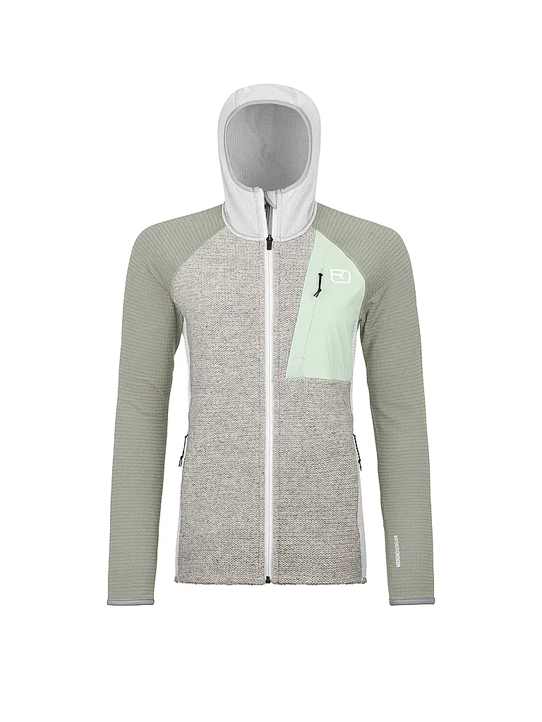 ORTOVOX | Chaqueta polar con capucha de punto clásico para mujer | Gris claro
