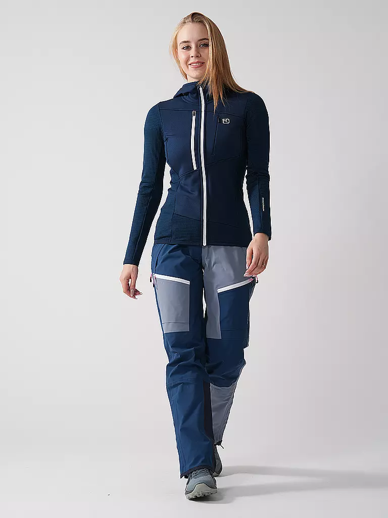ORTOVOX | Damen Fleecejacke Fleece Grid Hoodie | Azul oscuro