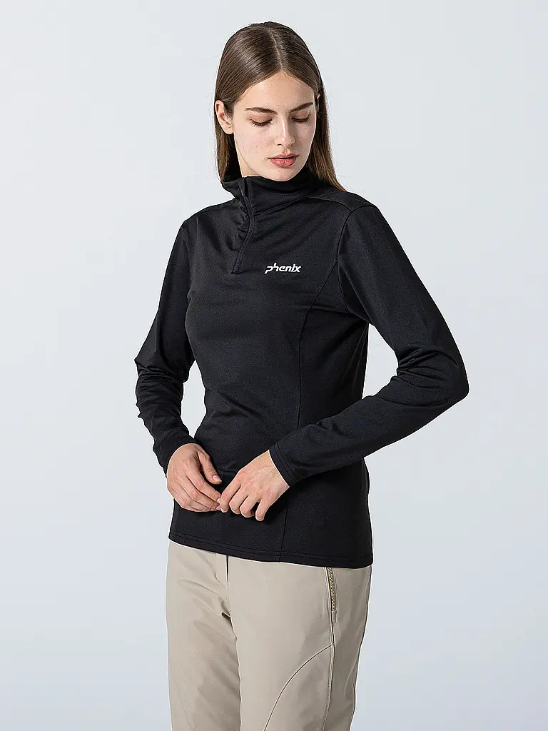 PHENIX | Camiseta interior con cremallera para mujer Basic Set In Sleeve 1/2 | Negro