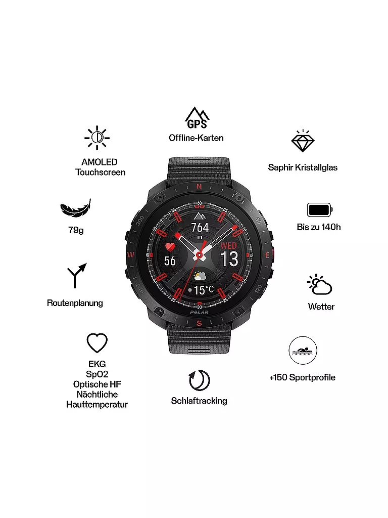 POLAR | Reloj multideporte para exteriores Grit X2 Pro | Negro