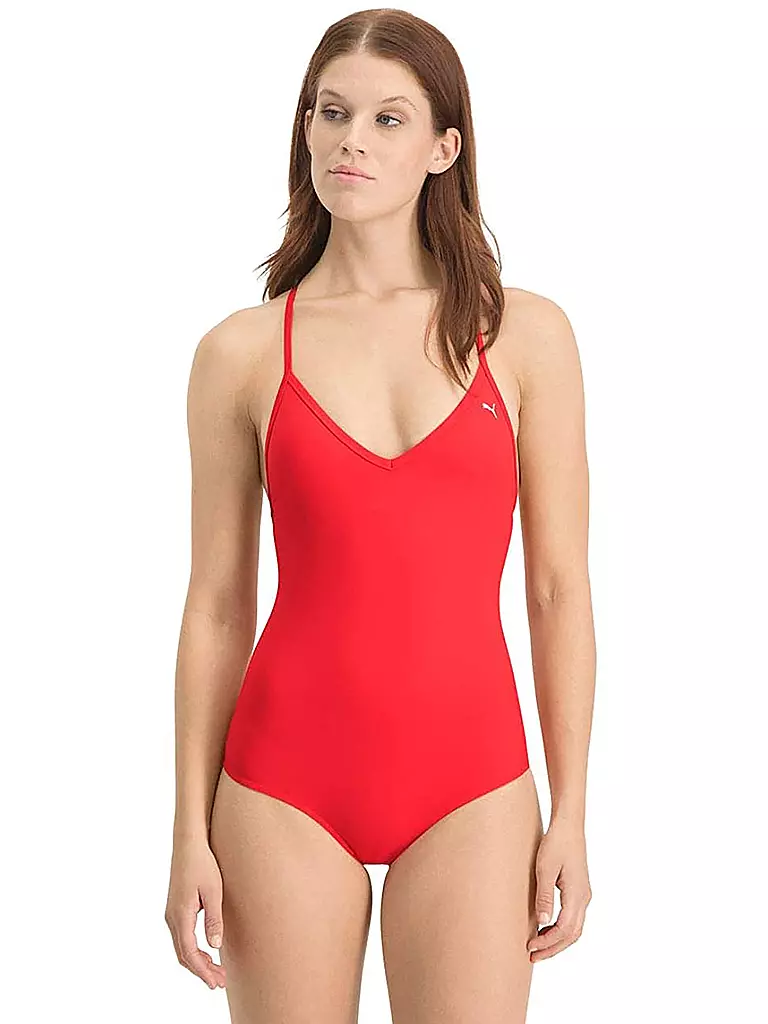 PUMA | Bañador de mujer con cuello en V | Rojo