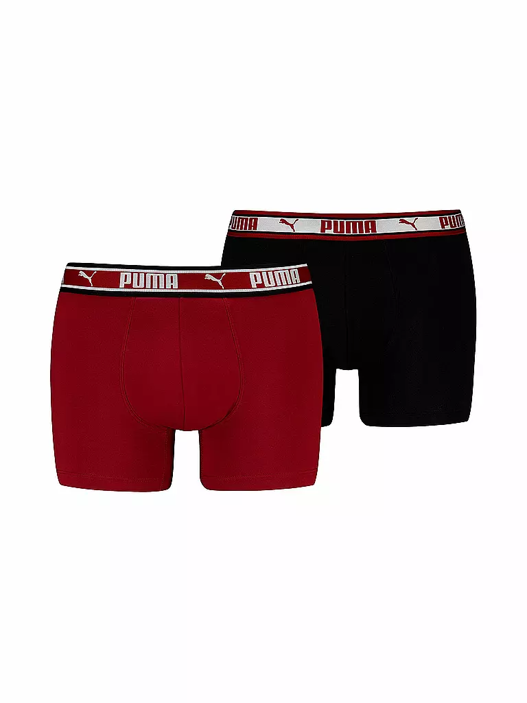 PUMA | Boxershorts para hombre con doble logo, paquete de 2 | Rojo oscuro