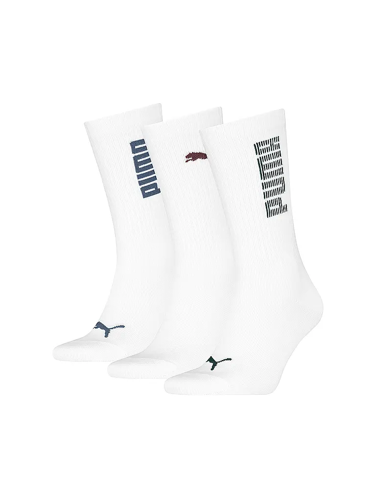 PUMA | Calcetines de hombre informales RIB Logo Crew, paquete de 3 | Blanco