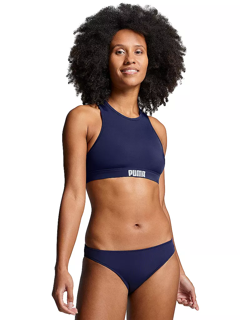 PUMA | Top de bikini racerback para mujer | Azul oscuro