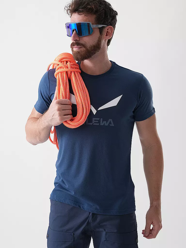 SALEWA | Camiseta funcional para hombre Solidlogo Dri-Release® | Azul oscuro