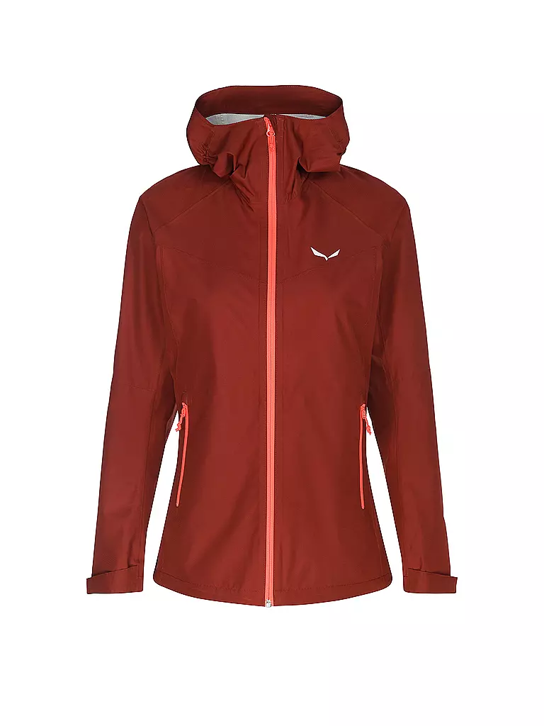 SALEWA | Chaqueta de senderismo para mujer Puez Aqua Powertex con capucha | Rojo oscuro