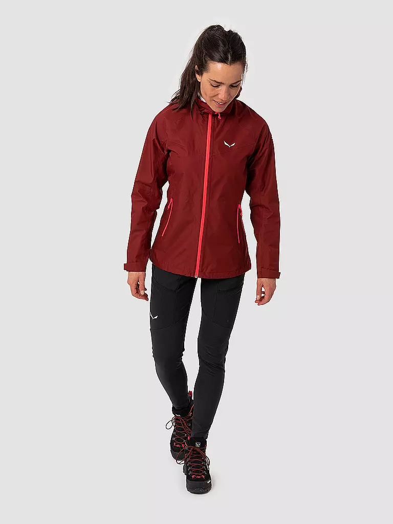 SALEWA | Chaqueta de senderismo para mujer Puez Aqua Powertex con capucha | Rojo oscuro