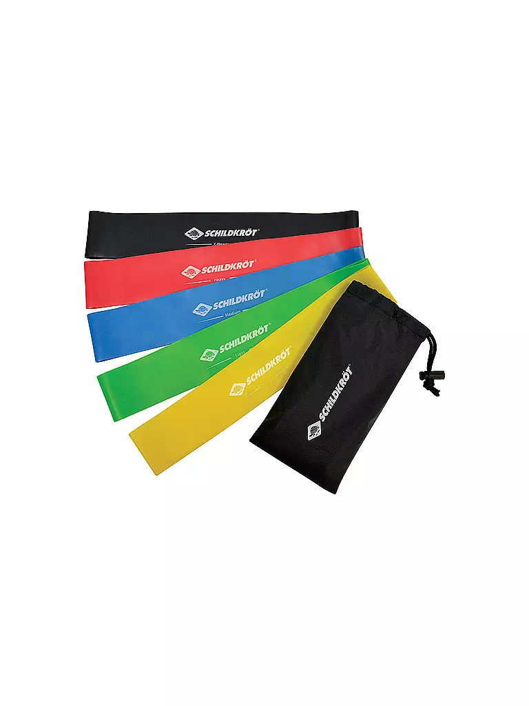 SCHILDKRÖT | Bandas de resistencia, juego de 5 con diferentes grados de dureza, incl. bolsa de transporte | Multicolor