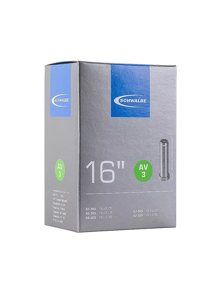 SCHWALBE | Cámara de bicicleta 16'' (16 X 1,75) AV3 | Negro