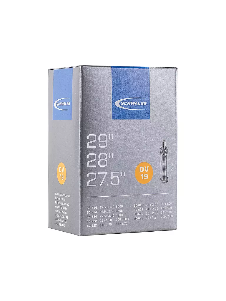 SCHWALBE | Cámara de bicicleta nº 19 DV40 (27,5"/28"/29") | Negro