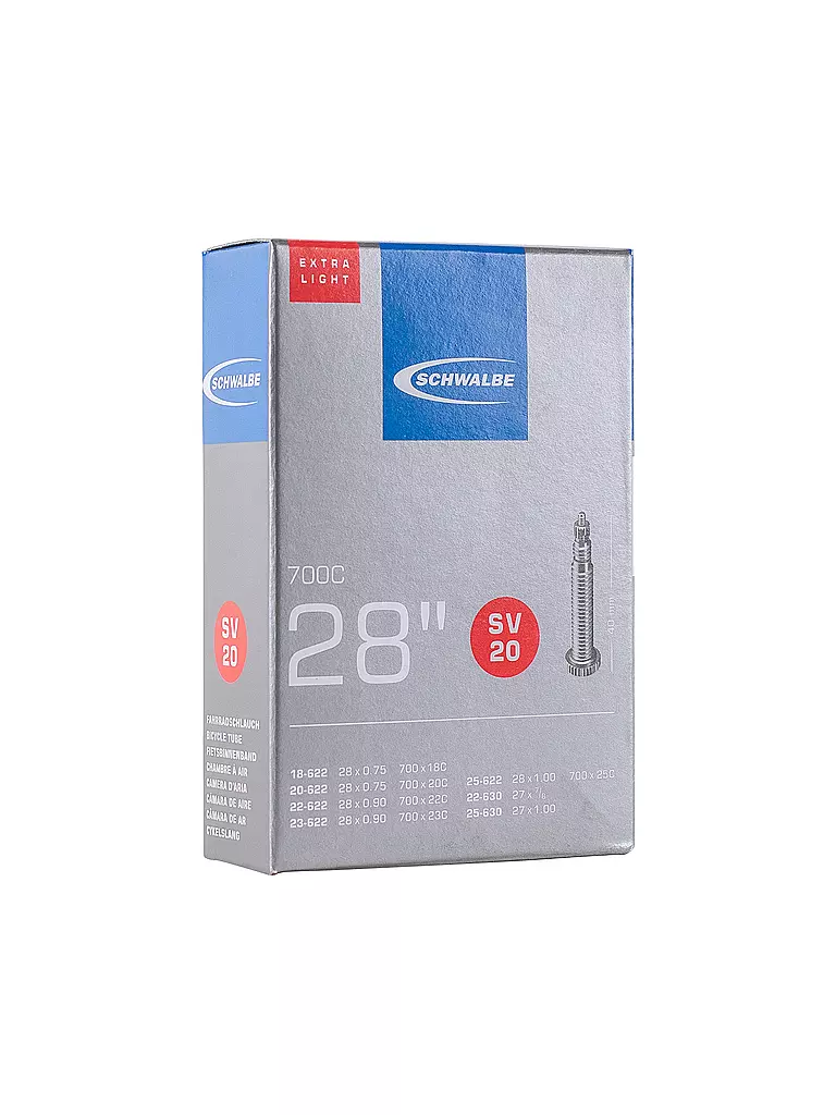 SCHWALBE | Cámara de bicicleta nº 20 Extra Light SV50 (28"/700C) | Negro