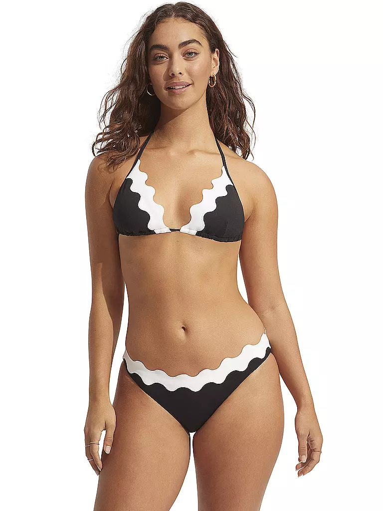 SEAFOLLY | Damen Bikinioberteil Gia Ric Rac Longline Slide Tri | Negro