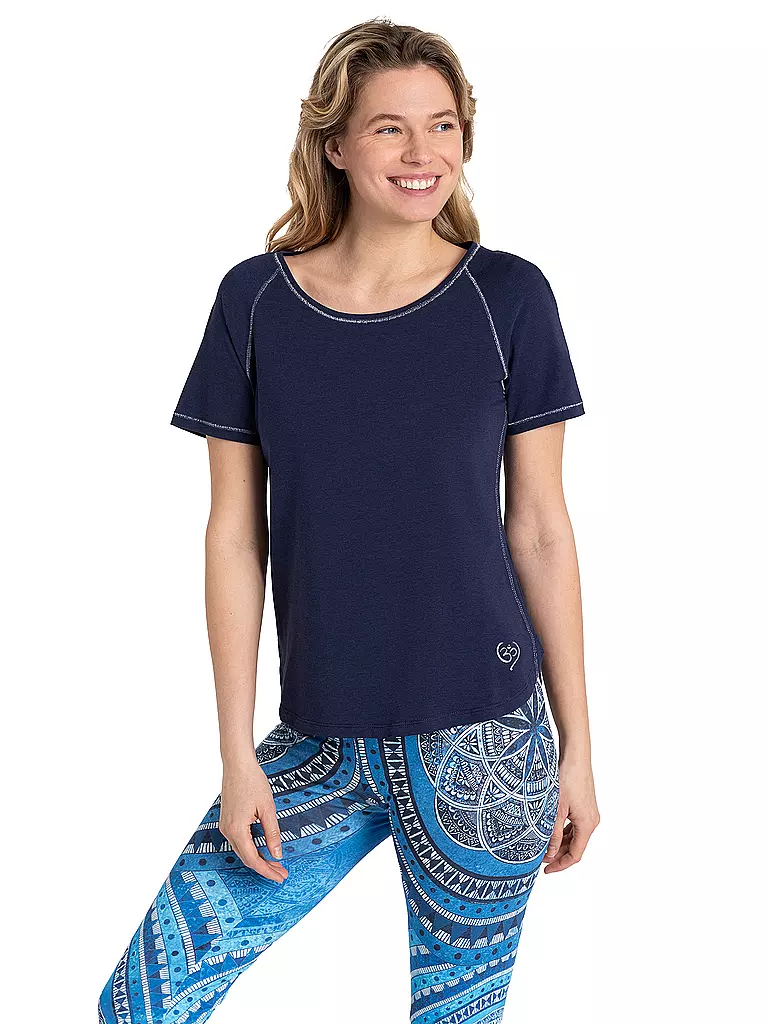 THE SPIRIT OF OM | Camiseta de yoga de bambú raglán para mujer | Azul oscuro