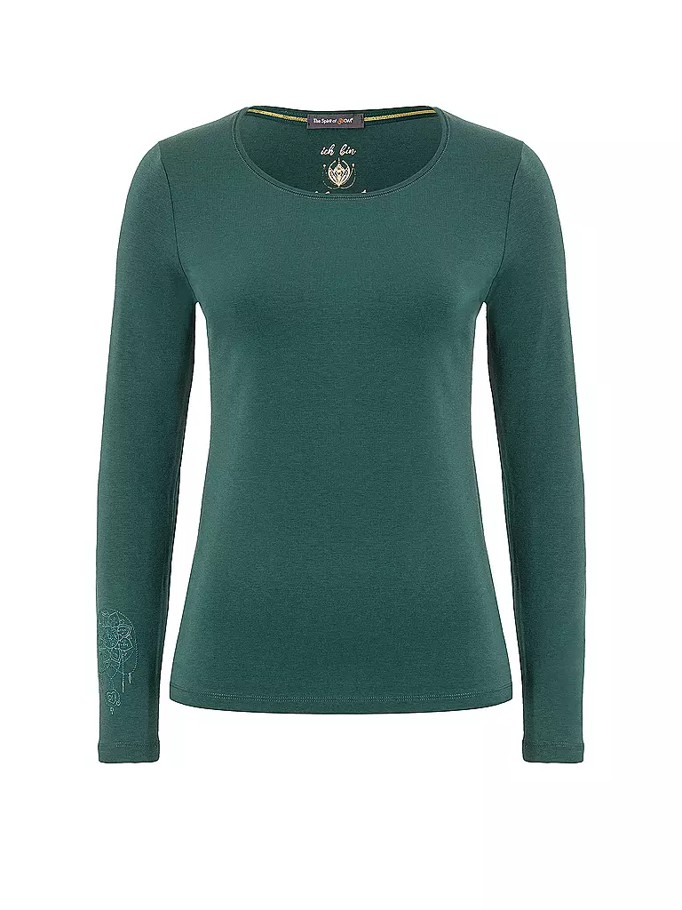 THE SPIRIT OF OM | Camiseta de yoga para mujer Chakra-Flower Bambú | Verde oscuro