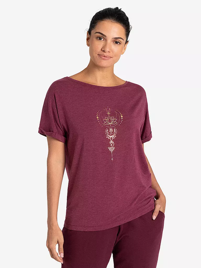THE SPIRIT OF OM | Camiseta de yoga para mujer Eka Padma | Rojo oscuro