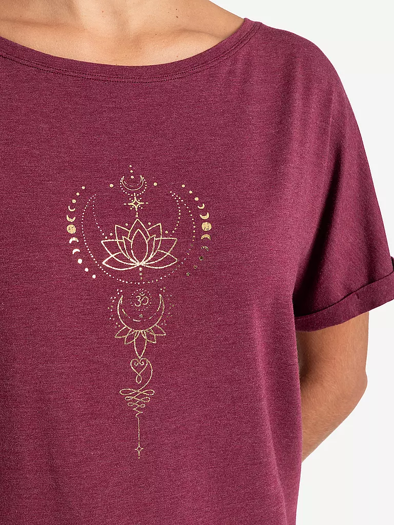 THE SPIRIT OF OM | Camiseta de yoga para mujer Eka Padma | Rojo oscuro