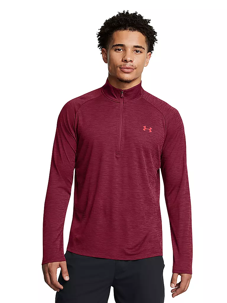 UNDER ARMOUR | Camiseta de fitness para hombre UA Tech™ Textured ½ Zip | Rojo oscuro