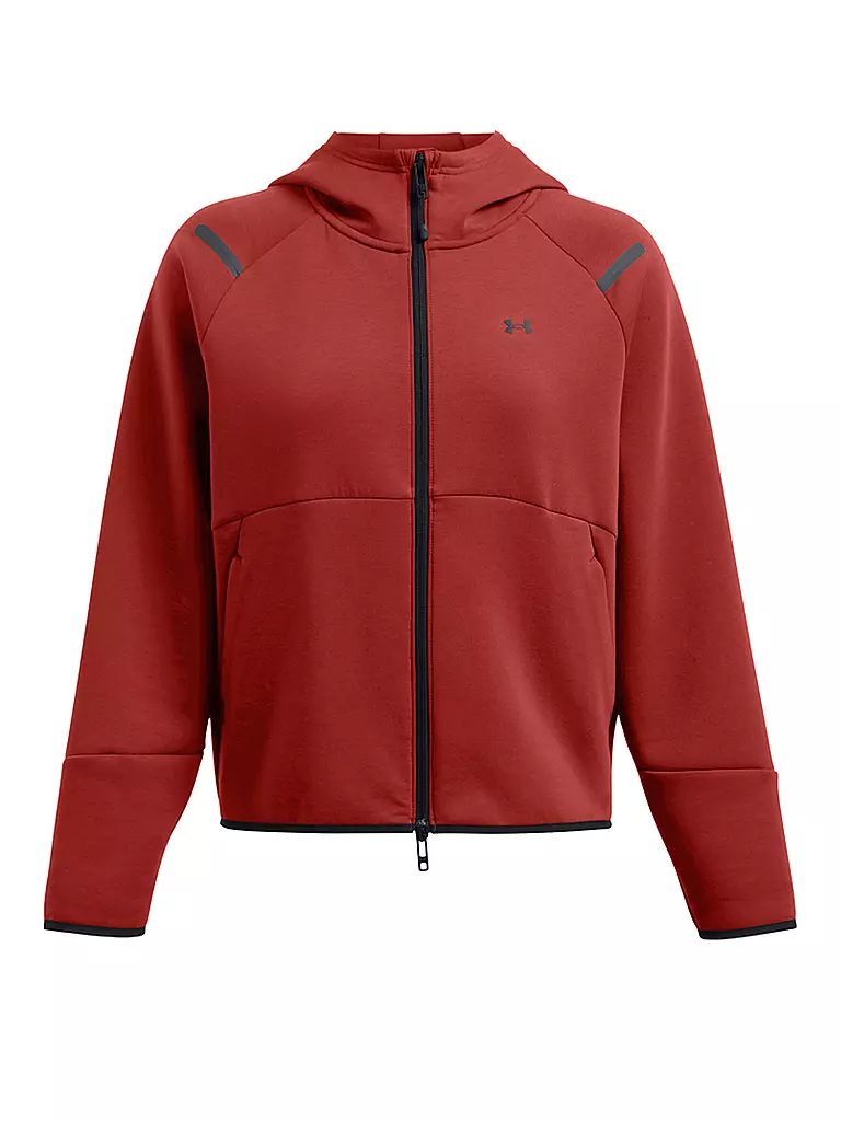 UNDER ARMOUR | Chaqueta con capucha para mujer UA Unstoppable Fleece con cremallera completa | Rojo oscuro