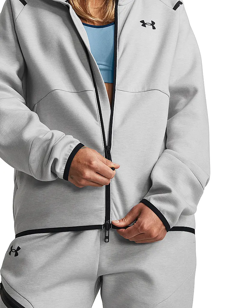 UNDER ARMOUR | Chaqueta con capucha para mujer UA Unstoppable Fleece con cremallera completa | Gris