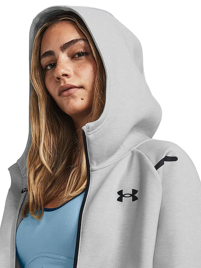 UNDER ARMOUR | Chaqueta con capucha para mujer UA Unstoppable Fleece con cremallera completa | Gris