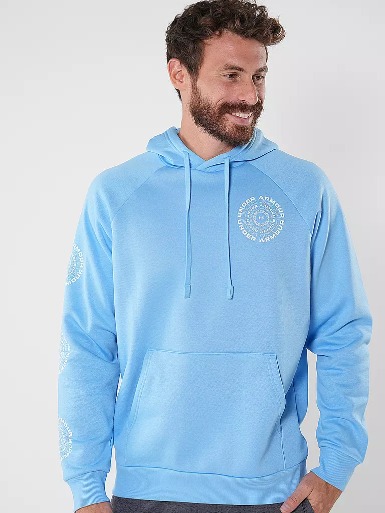 UNDER ARMOUR | Sudadera con capucha para hombre UA Rival Fleece High Brand Read Logo | Azul claro