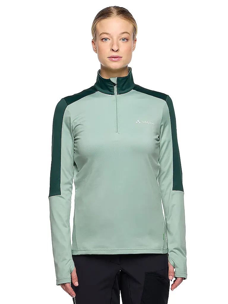 VAUDE | Camiseta de senderismo para mujer Livigno con cremallera | Verde claro