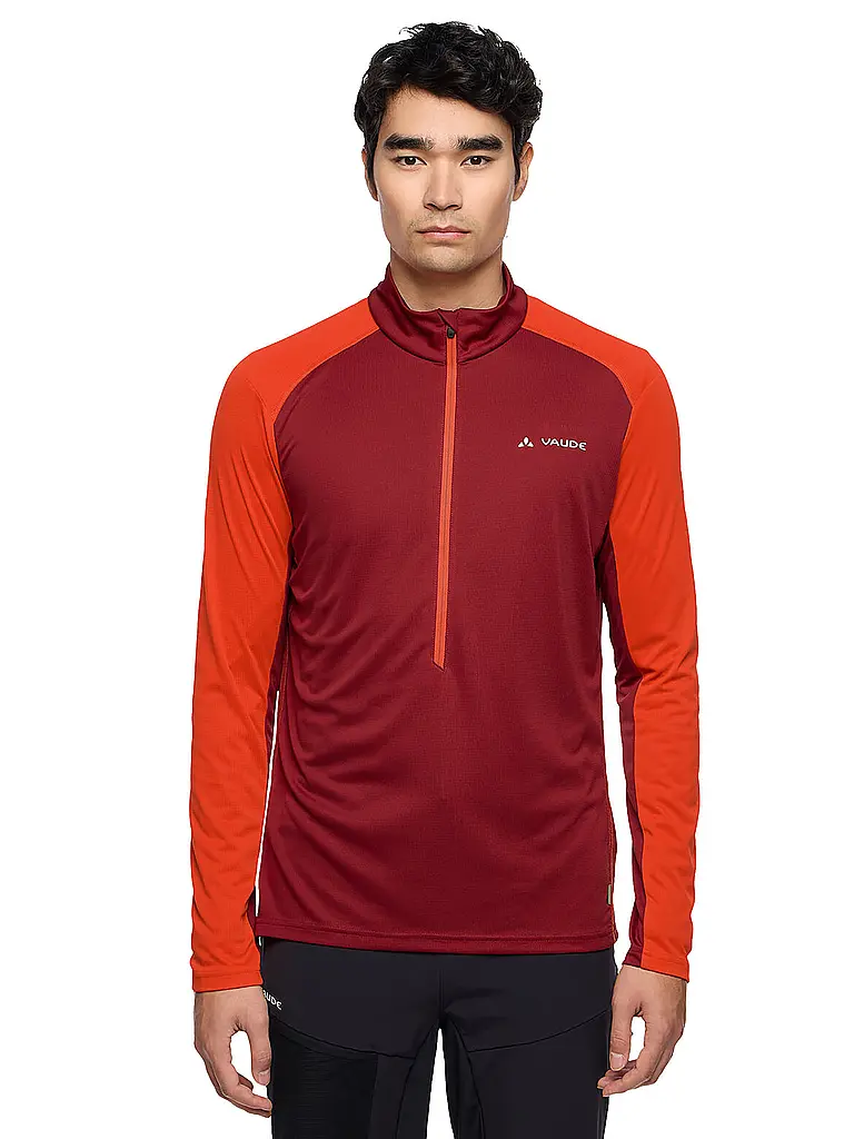 VAUDE | Camiseta funcional con cremallera para hombre Larice Light Shirt II | Rojo oscuro