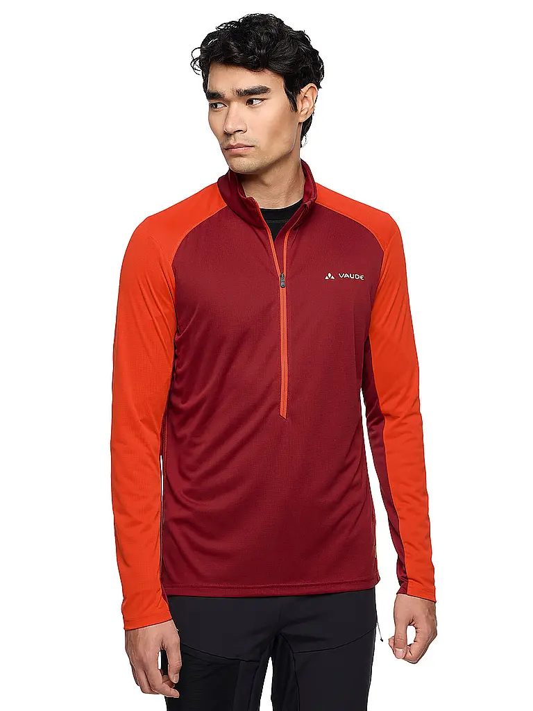 VAUDE | Camiseta funcional con cremallera para hombre Larice Light Shirt II | Rojo oscuro
