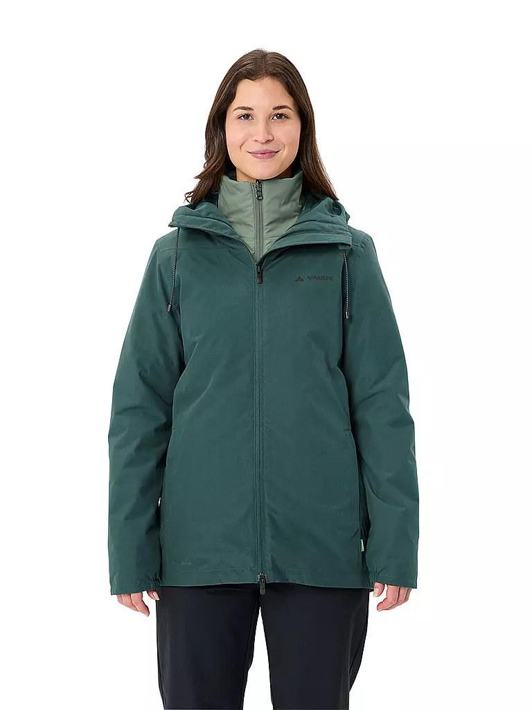 VAUDE | Chaqueta de senderismo para mujer Mineo 3in1 con capucha | Verde oscuro