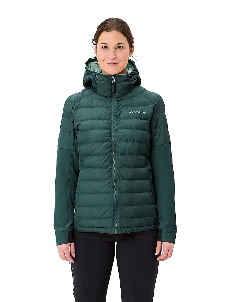 VAUDE | Chaqueta híbrida para mujer Elope Thermo Hoodie | Verde oscuro