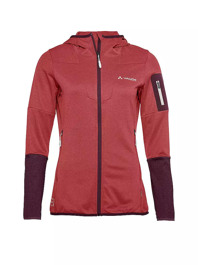 VAUDE | Chaqueta polar con capucha Monviso para mujer | Rojo oscuro