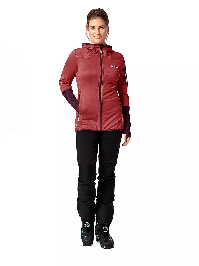 VAUDE | Chaqueta polar con capucha Monviso para mujer | Rojo oscuro