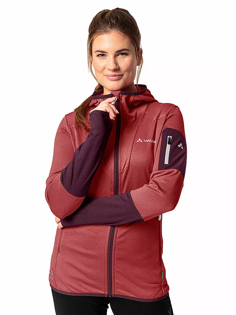 VAUDE | Chaqueta polar con capucha Monviso para mujer | Rojo oscuro