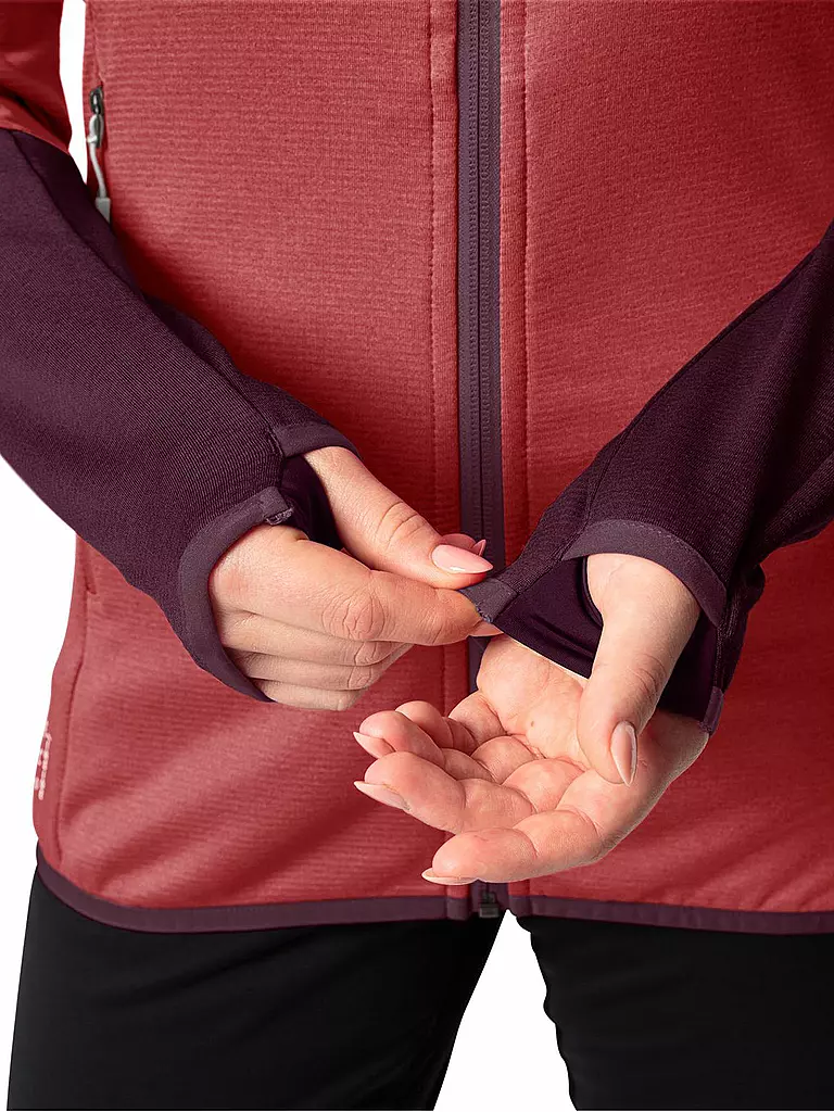 VAUDE | Chaqueta polar con capucha Monviso para mujer | Rojo oscuro