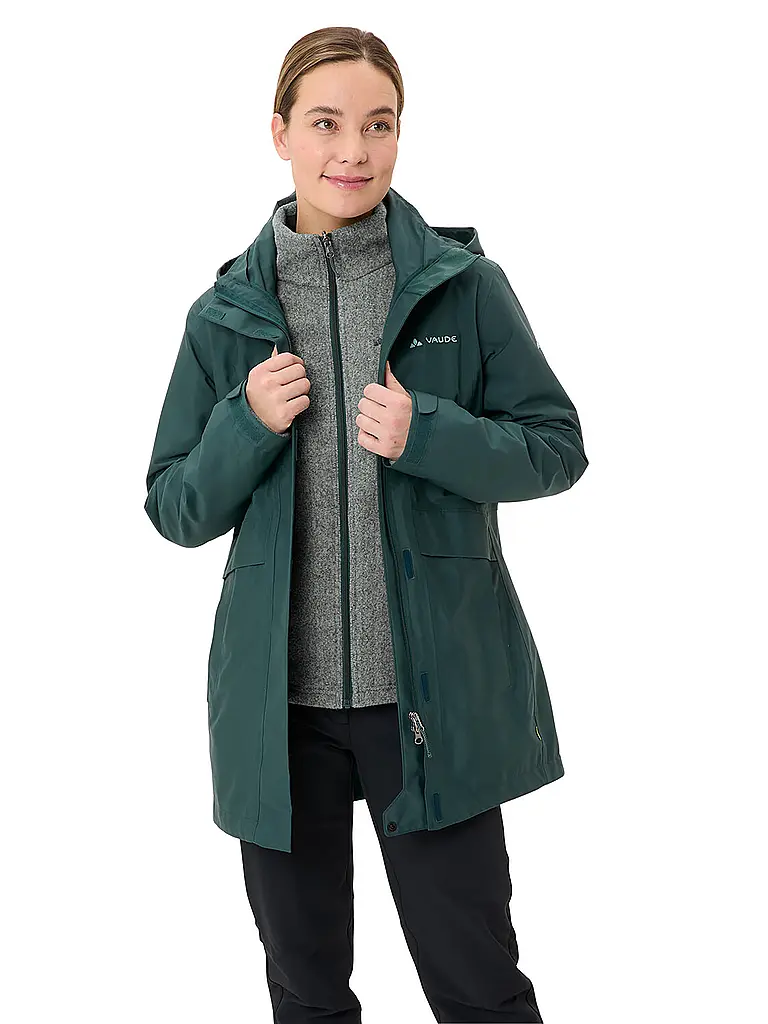 VAUDE | Parka de invierno para mujer Idris 3 en 1 con capucha | Verde oscuro
