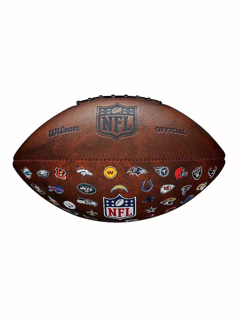 WILSON | Balón de fútbol americano NFL Off Throwback con el logo de los 32 equipos | Marrón